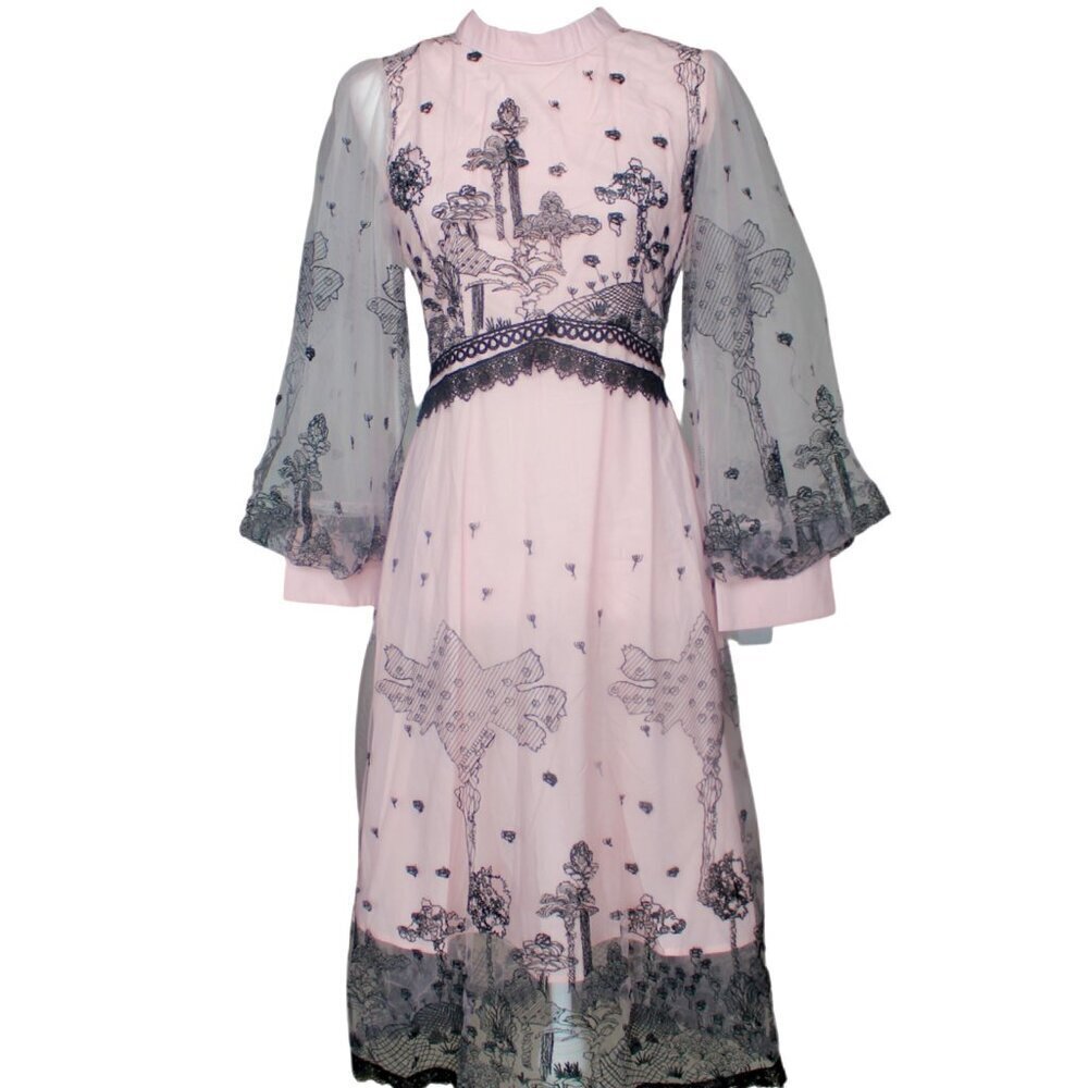 Pink Embroidered Midi Dress